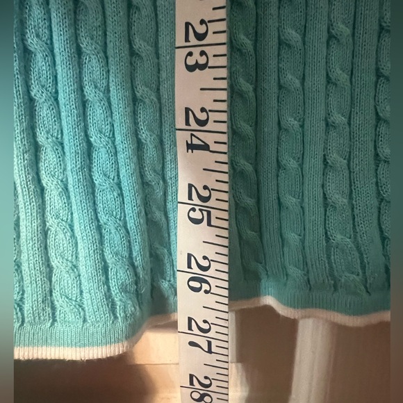 Cape Madras Cape Elizabeth, Maine teal cable knit V-neck pima cotton XL sweater - Picture 3 of 6